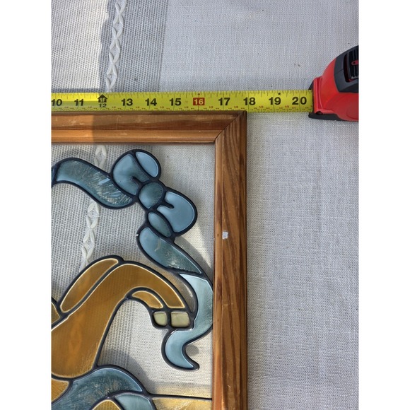 VTG Painted Glass Carousel Horses Window Panel Wood Frame‎ 22"x18" Hanging Art - Picture 11 of 11